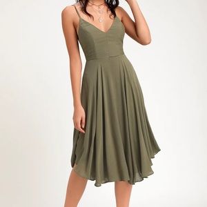 Olive Green Lace-Up Midi Dress